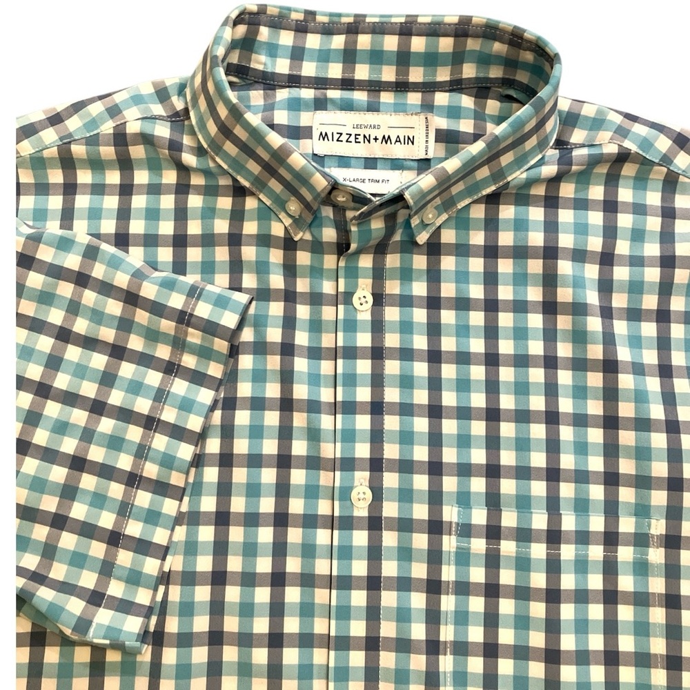 Mizzen + Main Shirt Mens XL Check‎ Trim Fit Leeward Short Sleeve Button Up